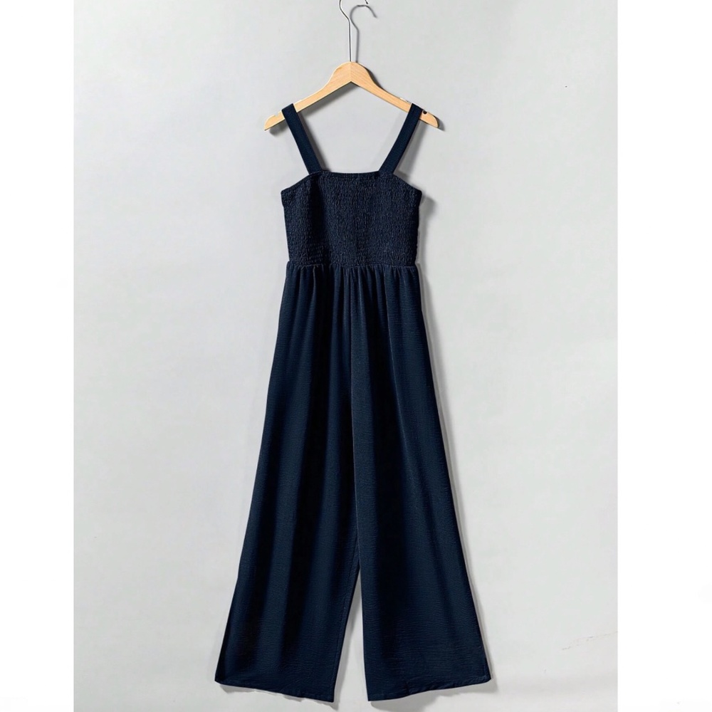 Rouge! Navy Blue Wide-Leg Smocked Jumpsuit - Picture 6 of 10
